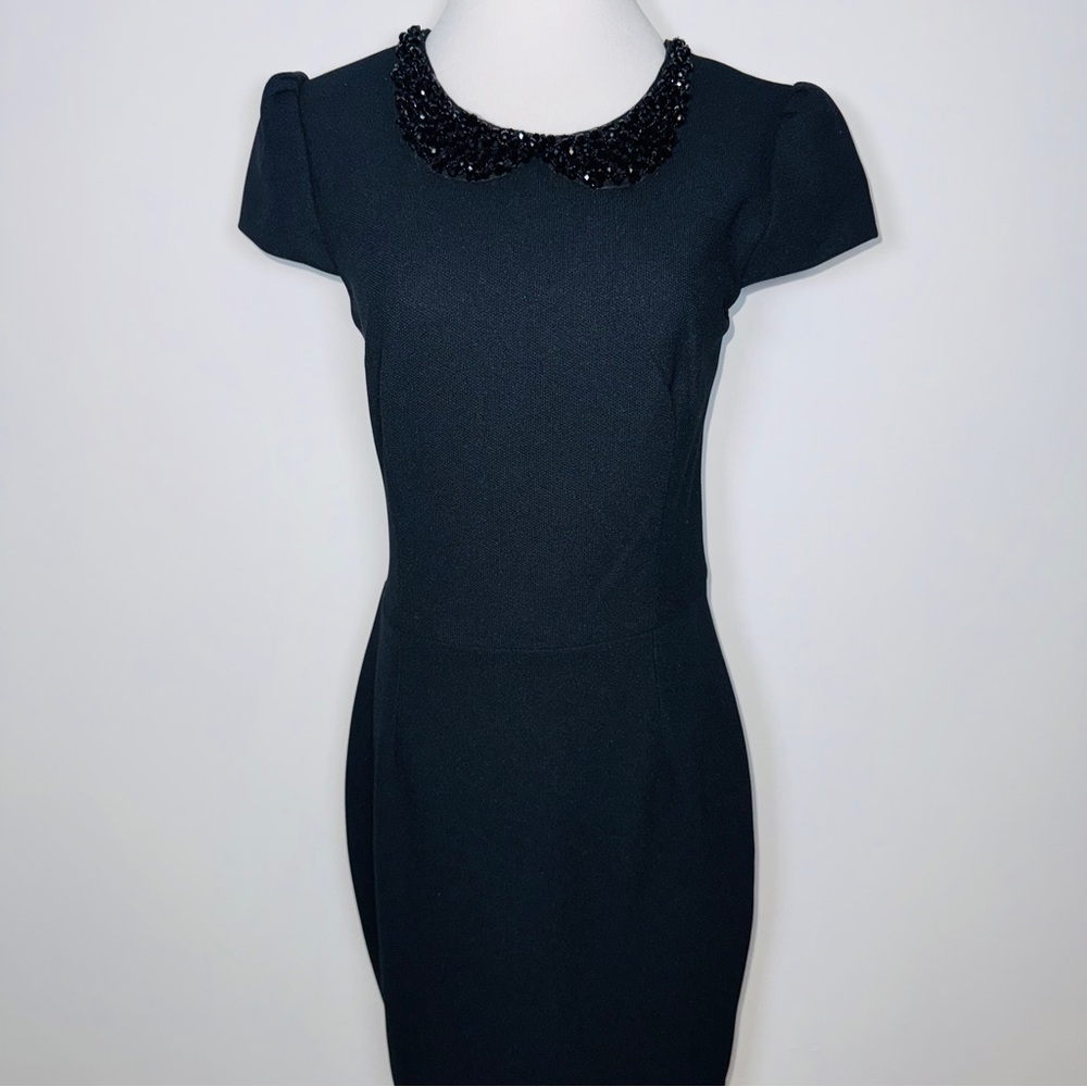 Betsey Johnson Black Dress Size 12 Beaded Collar Short Sleeve